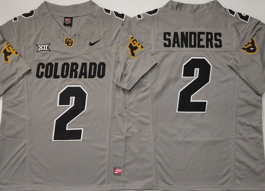 Men's Colorado Buffaloes Shedeur Sanders #2 Grey Jersey
